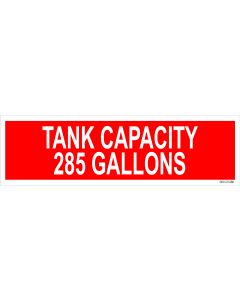 4" X 13.5" CAPACITY OF TANK 285 GALLONS Decal