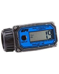 GPI 113255-24, 01N31GM-U Nylon Turbine DEF Flowmeter with Digital LCD Display, 3-30 GPM, 1-Inch FNPT Inlet/Outlet
